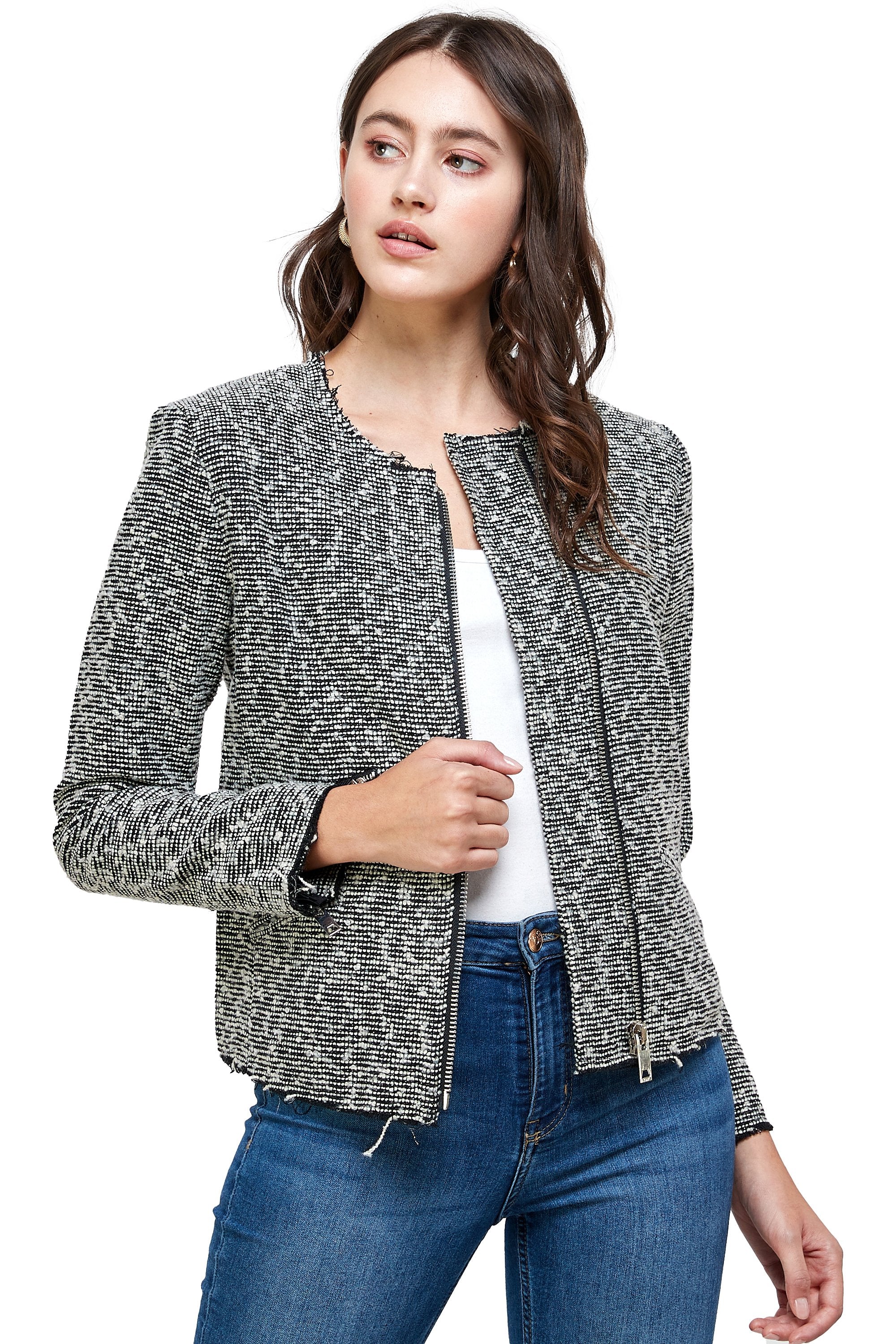 Boucle Tweed Biker Jacket Top