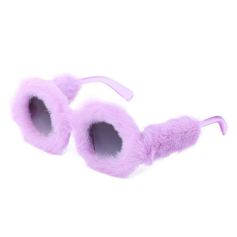 Luxury Plush Round Sunglasses - Women's Fluffy Fur-Trimmed Fashion Eyewear