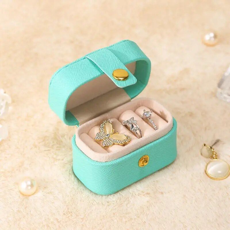 Compact Elegance: Mini PU Leather Ring & Earrings Organizer Box