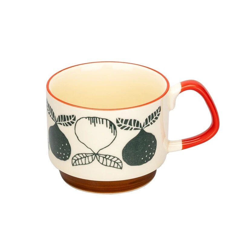 Japanese Retro Floral Ceramic Coffee Mug - 300ml Handgrip Cup for Office and Home