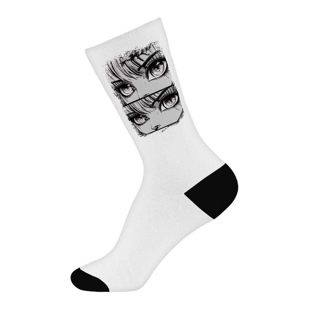 Anime Eyes Socks - Graphic Novelty Socks - Trendy Crew Socks