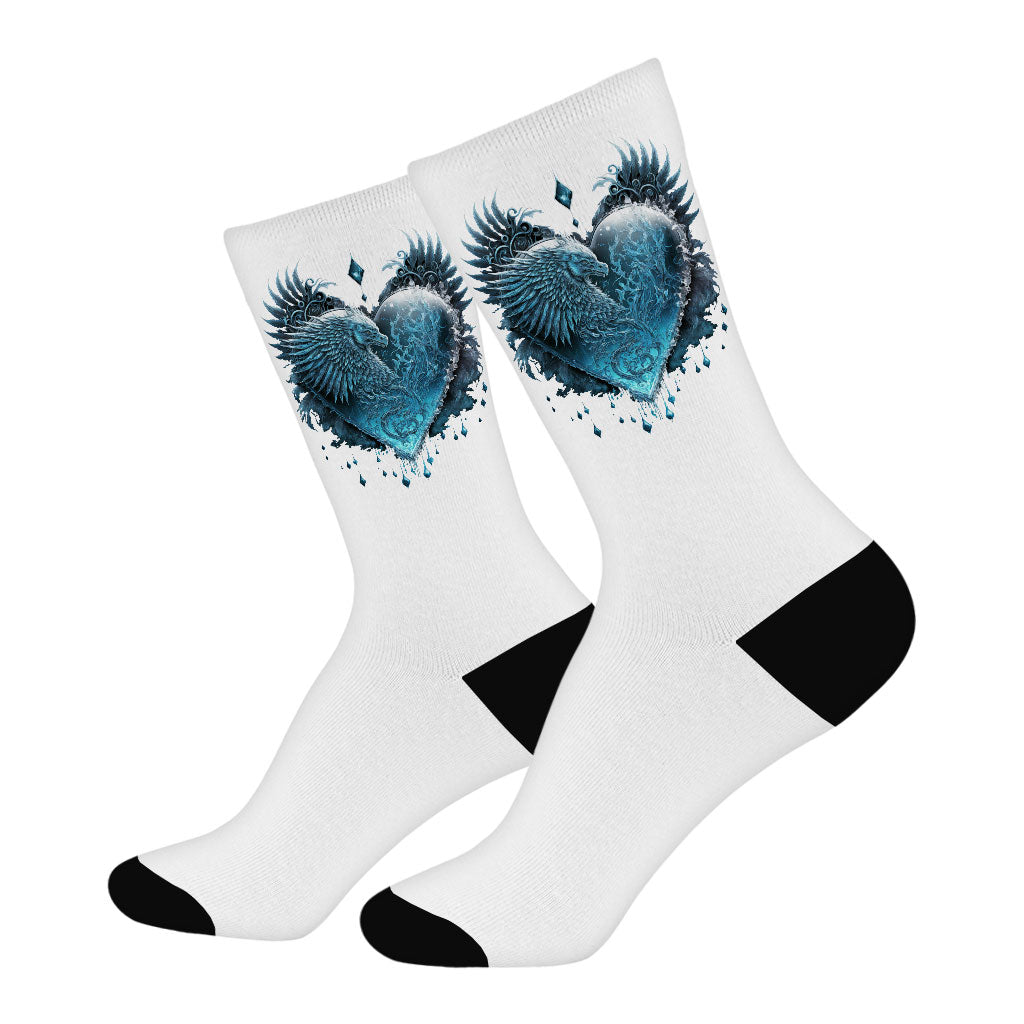 Snow Heart Socks - Cool Novelty Socks - Art Crew Socks