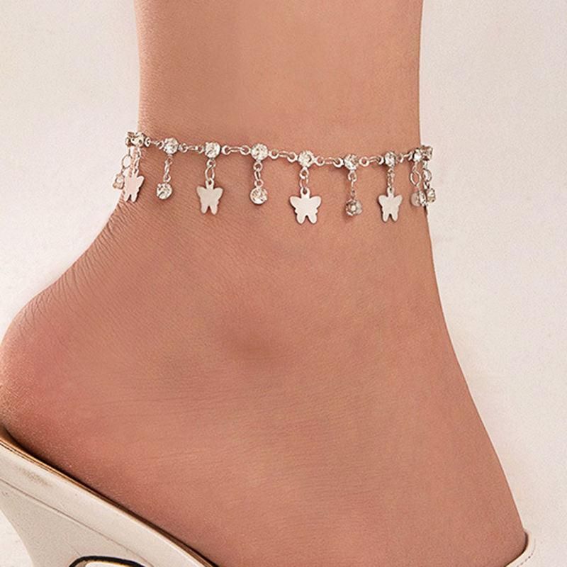 Chic Crystal Butterfly & Water Droplet Anklet