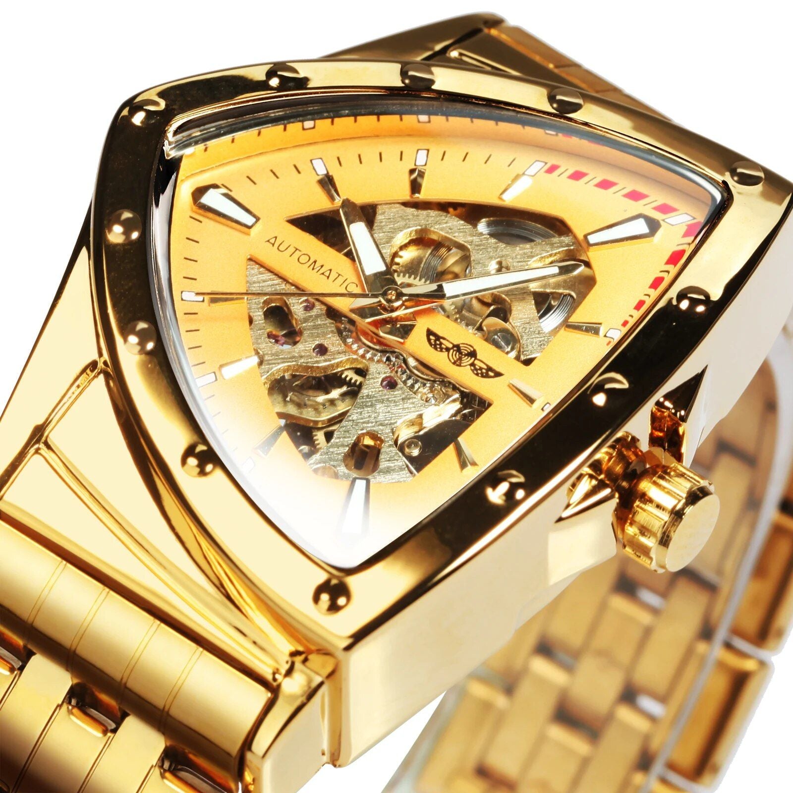 Luxury Triangle Skeleton Gold Black Automatic Mechanical Men's Watch