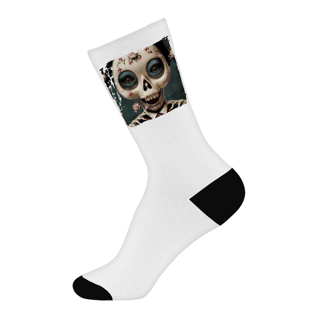 Vintage Skeleton Print Socks - Cool Novelty Socks - 3D Skull Crew Socks