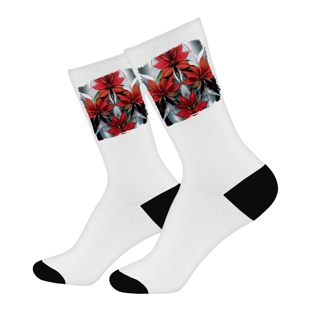 Beautiful Printed Socks - Graphic Novelty Socks - Floral Crew Socks