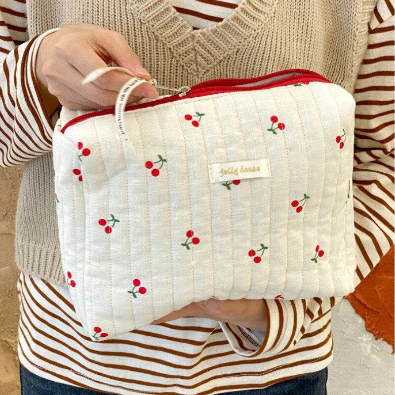 Charming Retro Cherry Quilted Cosmetic and Pencil Case