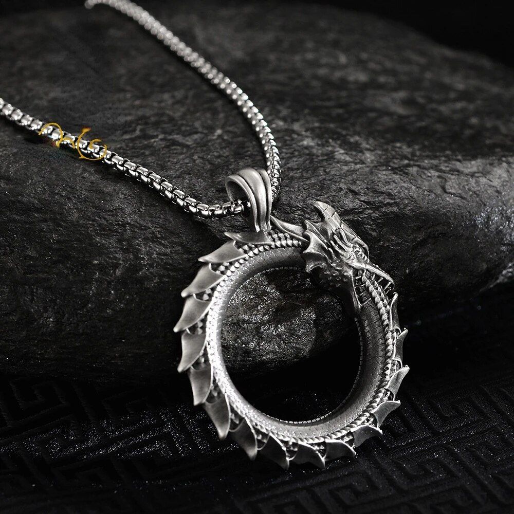 Vintage Ouroboros Dragon Pendant Necklace