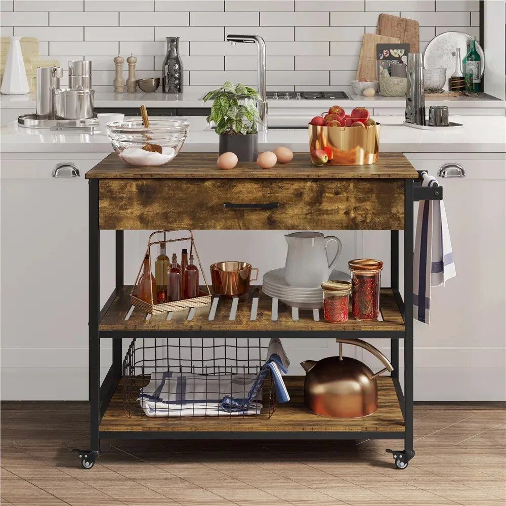 Versatile 3-Tier Rolling Kitchen Cart with Storage