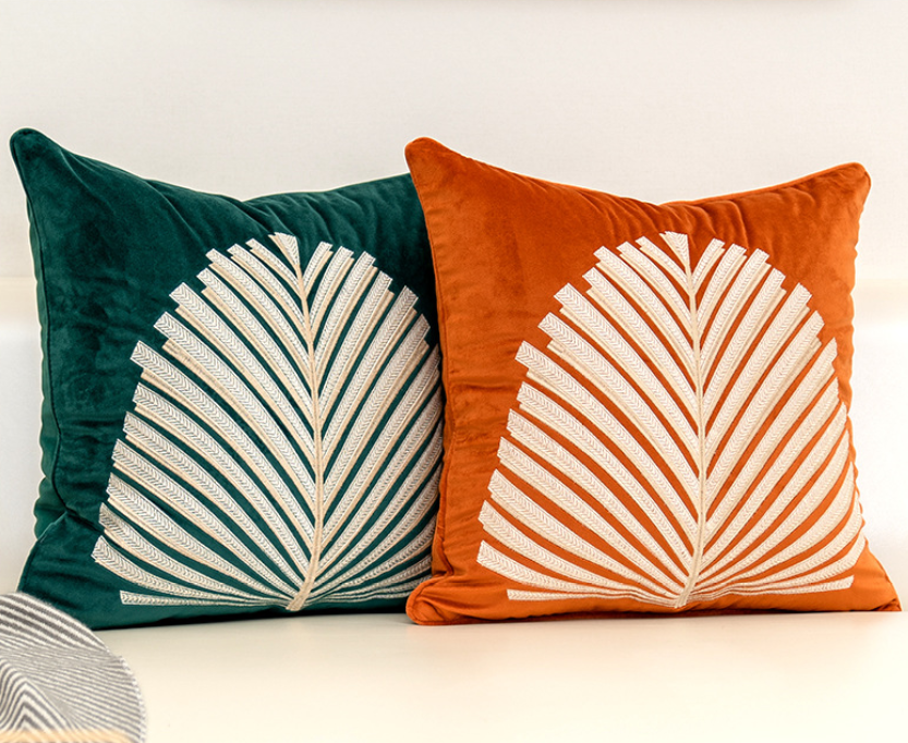 Luxury Modern Tree Leaves Embroidery Velvet Cushion Cover