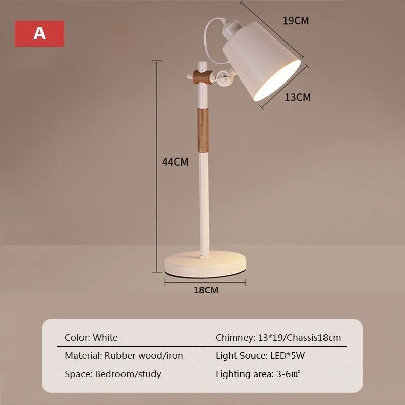 Modern Nordic LED Table Lamp - Adjustable Wooden Desk Light for Bedroom, Study & Decor