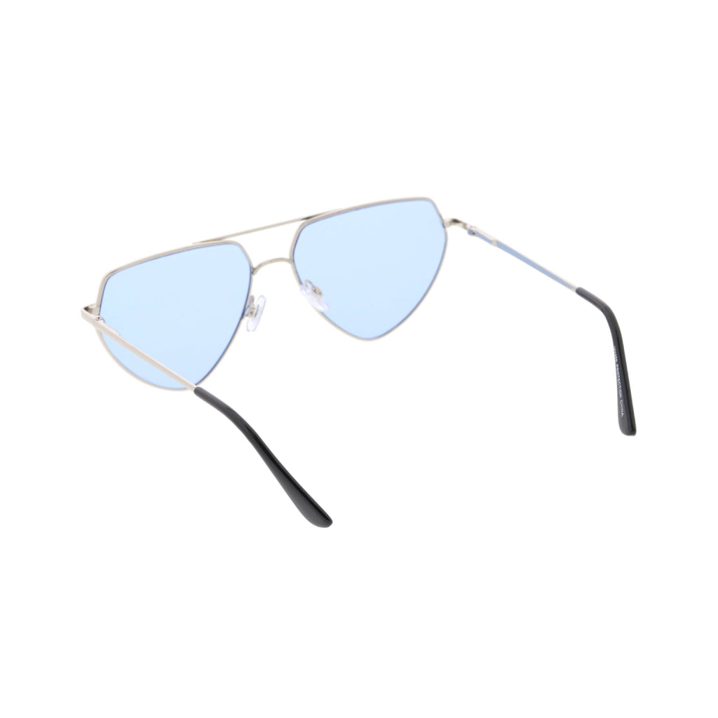 Silver & Blue Retro Flat-Top Triangle Sunglasses