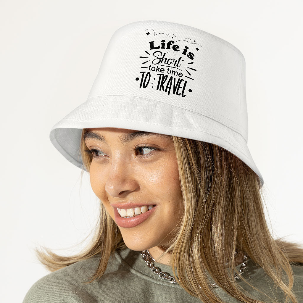 Life Is Short Bucket Hat - Time to Travel Hat - Graphic Bucket Hat