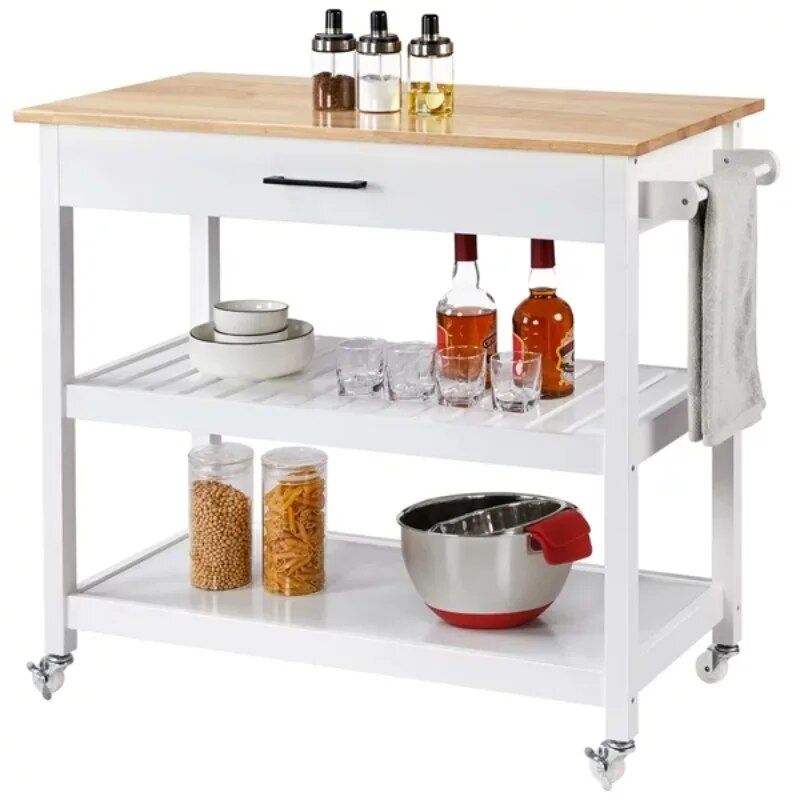 Elegant 40" White Kitchen Island Cart with Ample Storage