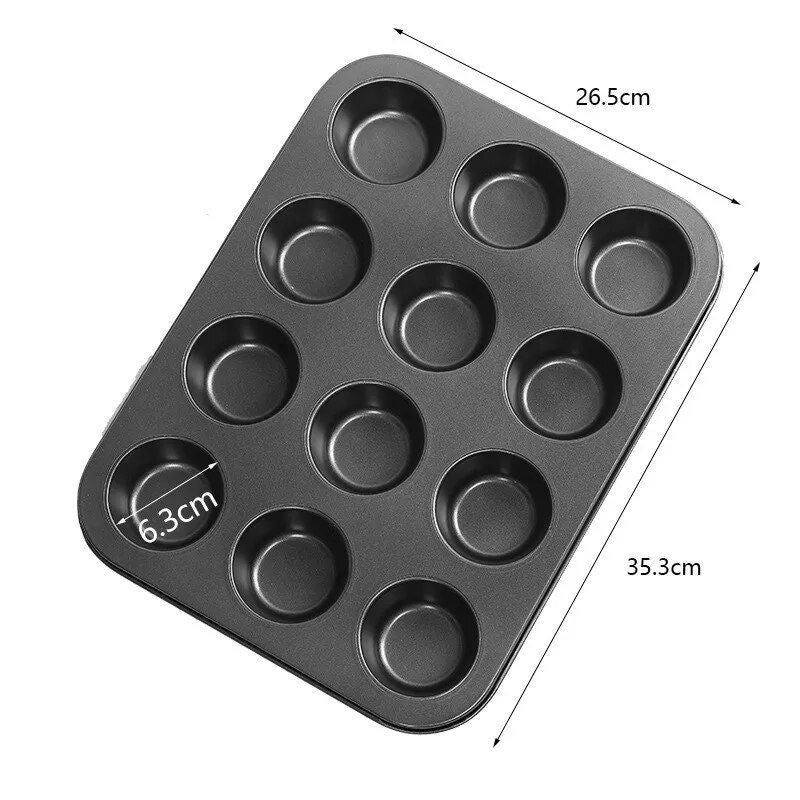 Deluxe Non-Stick Carbon Steel Muffin & Cupcake Baking Pan - 6/12 Cups, Oven and Microwave Safe