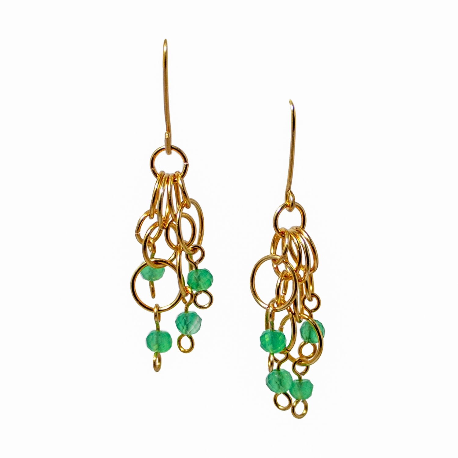 Green Agate Gold Hoops Cluster Fishhook Earrings