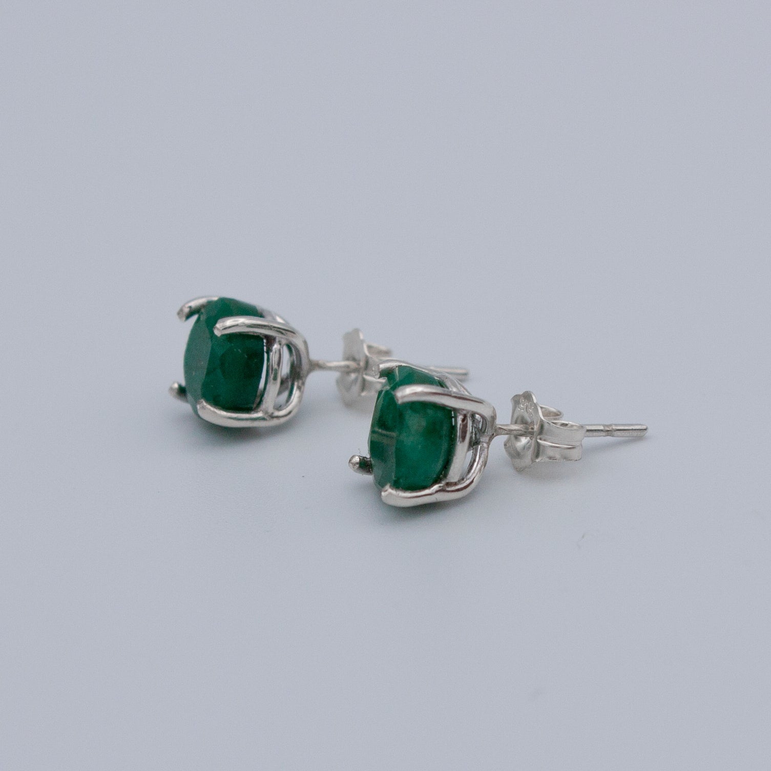 Colombian Emerald Sterling Silver Stud Earrings