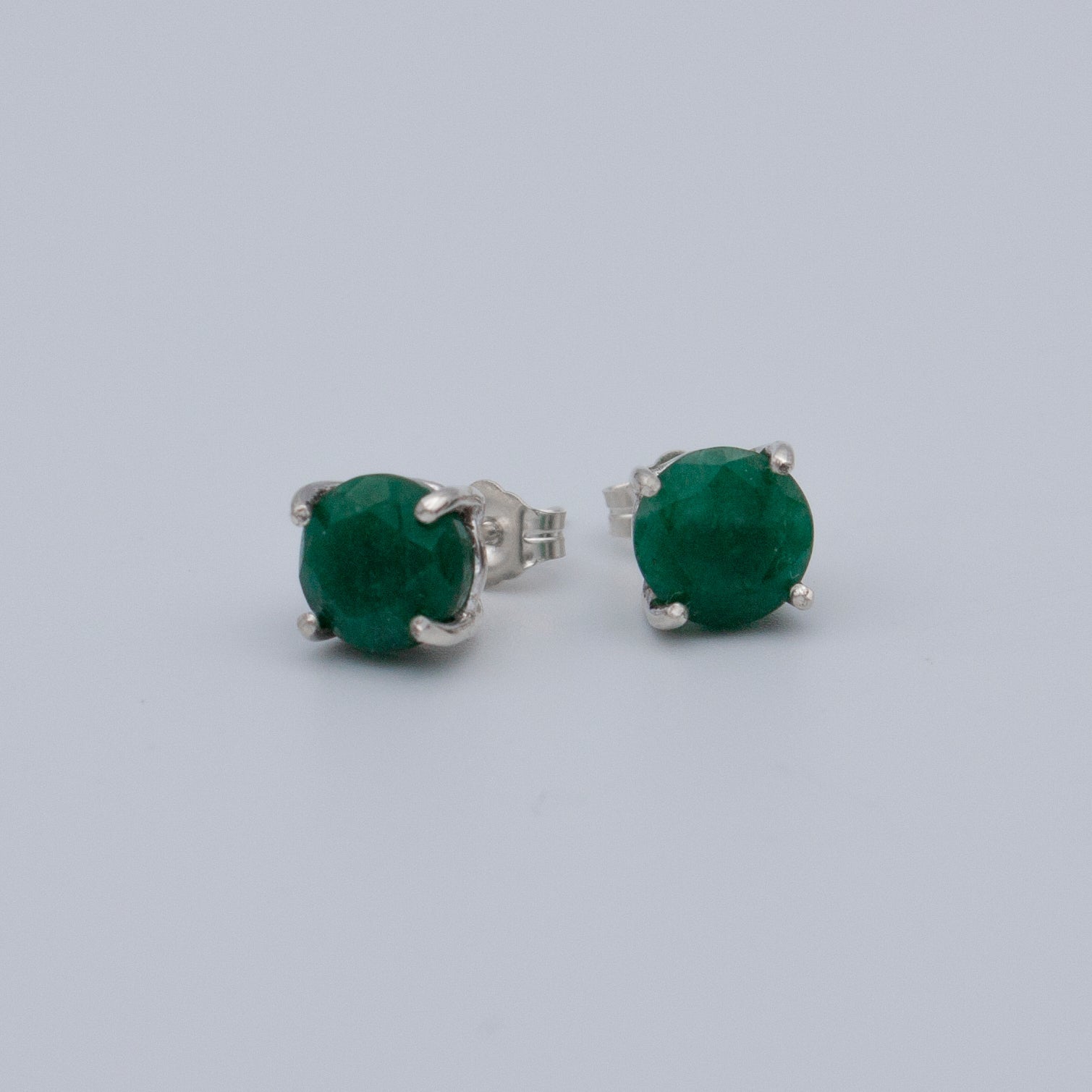 Colombian Emerald Sterling Silver Stud Earrings