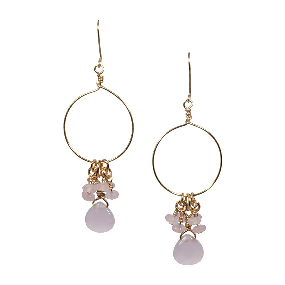 Pink Chalcedony and Jade Cluster Hoop Earrings | Grey Clymene