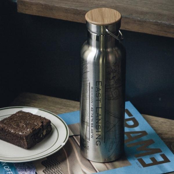 East Lansing - Michigan Map Bottle with Bamboo Top | Cyan Castor