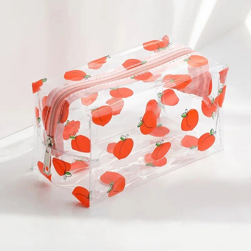 Trendy Transparent Strawberry Flower Cosmetic Bag