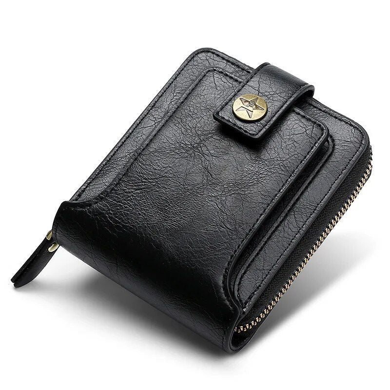 Classic Vintage Men's PU Leather Short Wallet with Zipper & Hasp Closure