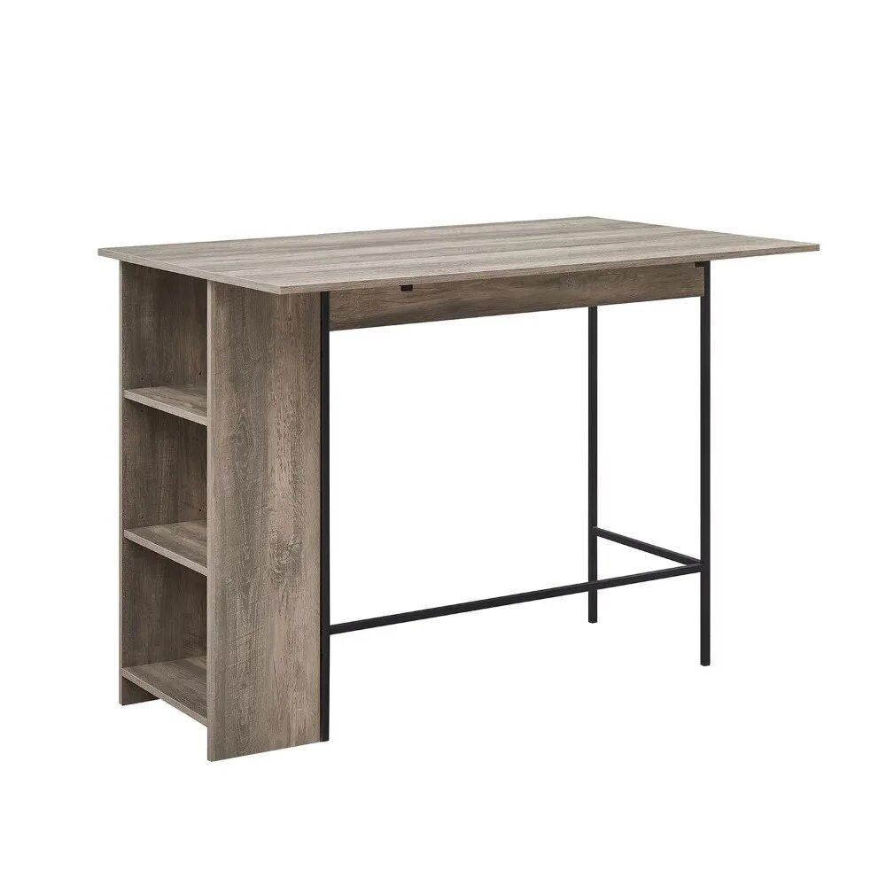 Expandable Grey Wash Side Table with Adjustable Shelves and Drop Leaf