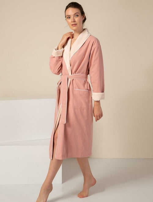 Women's Pink Plush Lined Double Layer Microfiber Robe