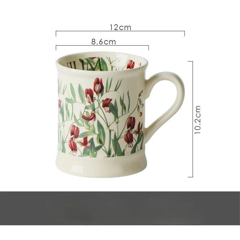 Chic Handgrip Ceramic Mug - Prairie Style, Floral Elegance for Office & Restaurant