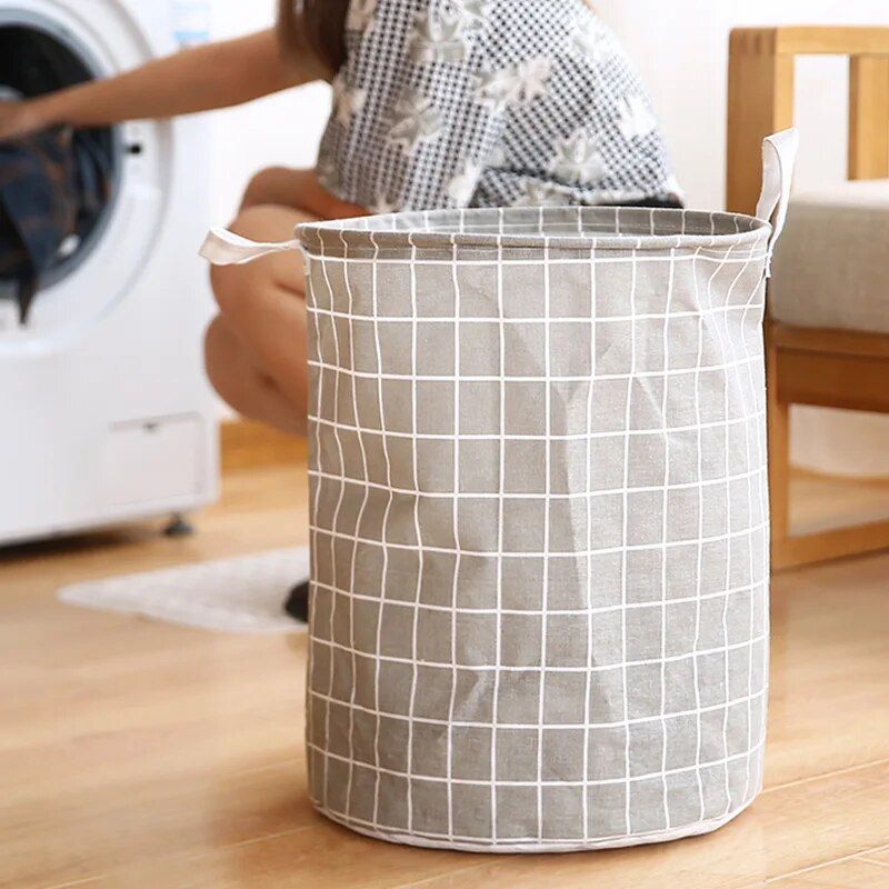 Stylish Checkered Cloth Laundry Basket