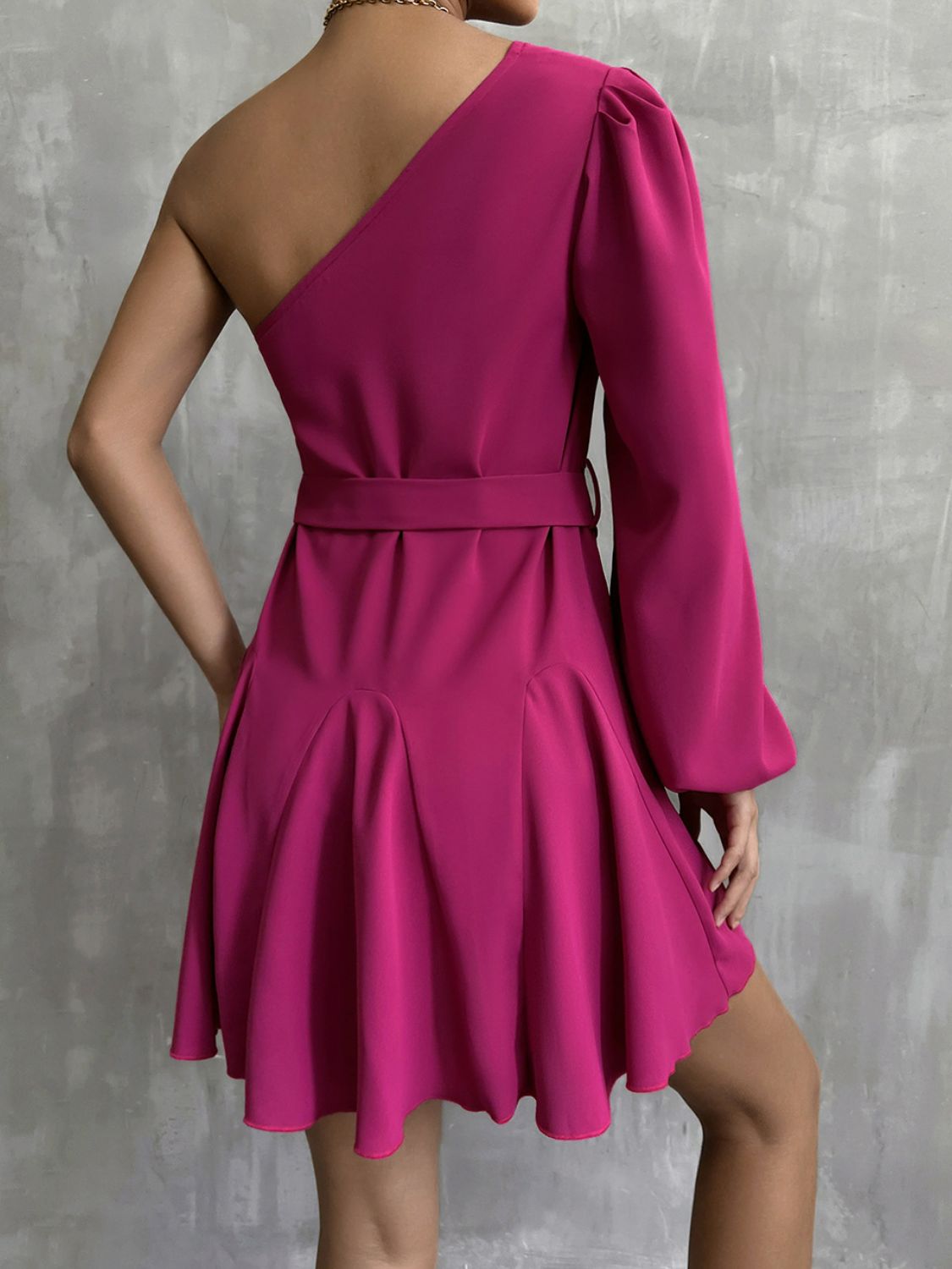 One-Shoulder Belted Mini Dress