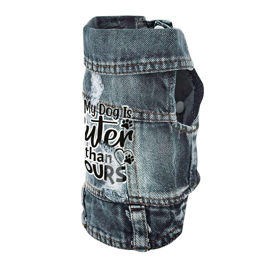 My Dog Is Cuter Than Yours Dog Denim Vest - Cute Dog Denim Jacket - Art Dog Clothing