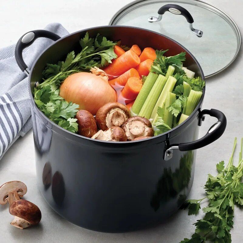 12 Qt Non-Stick Gray Covered Stock Pot