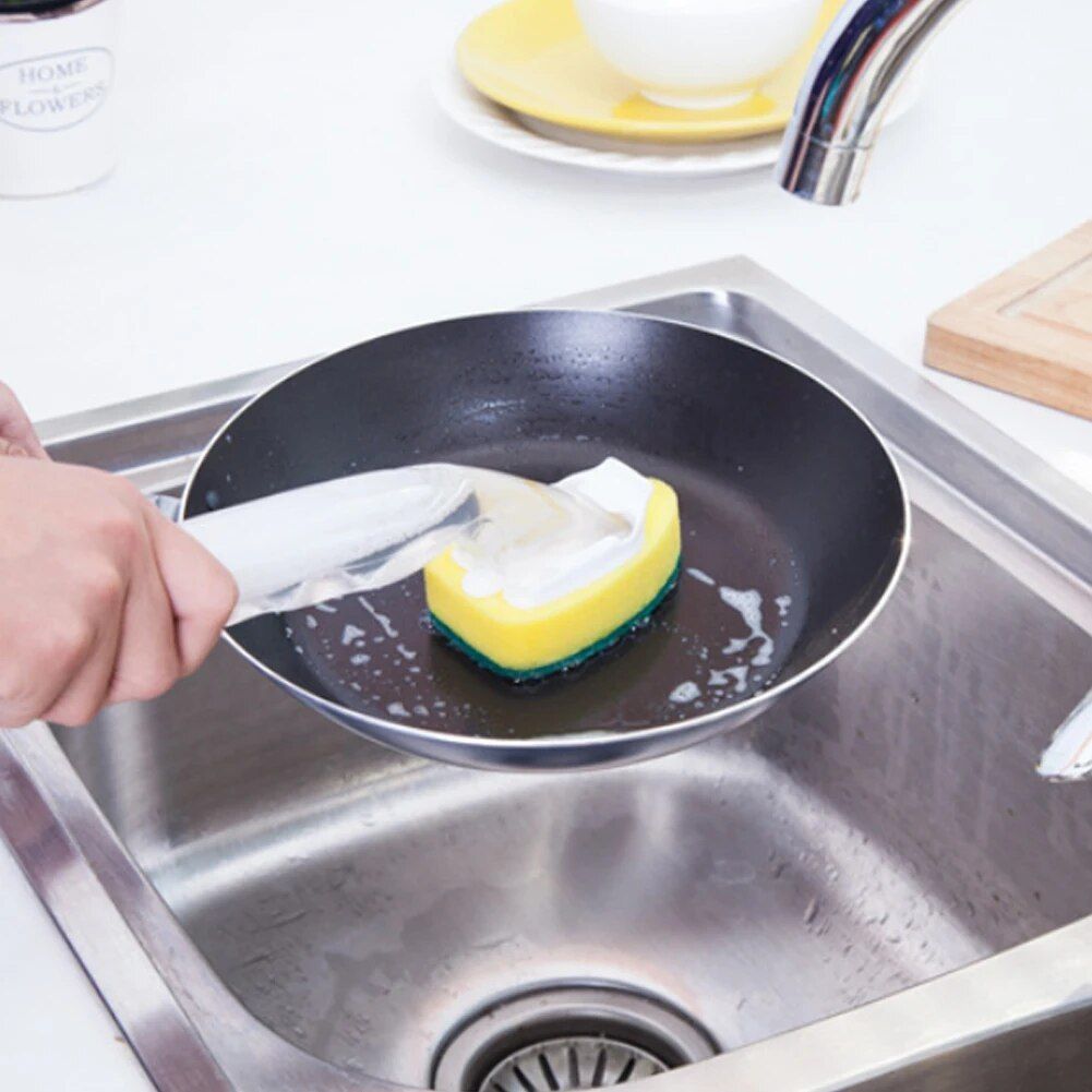 Multi-Purpose Soap Dispensing Dish Brush Set with Replaceable Sponge Heads