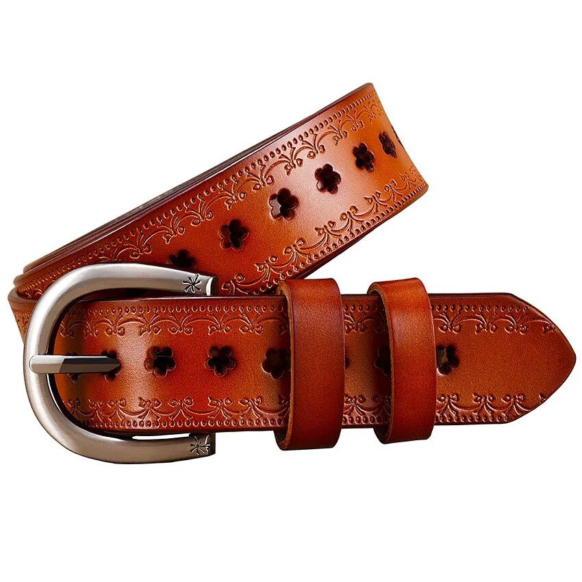 Vintage Floral Hollow Genuine Leather Belt for Women