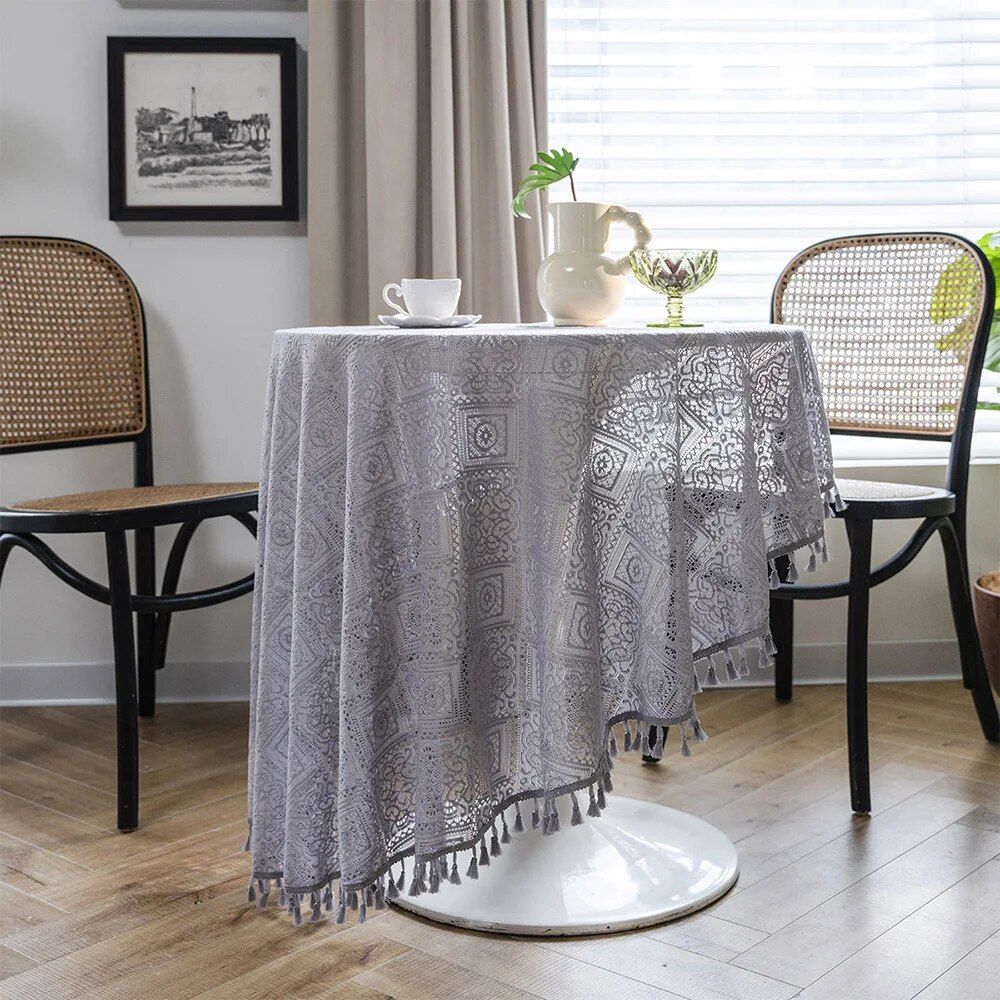 Elegant Handmade Lace Crochet Round Tablecloth