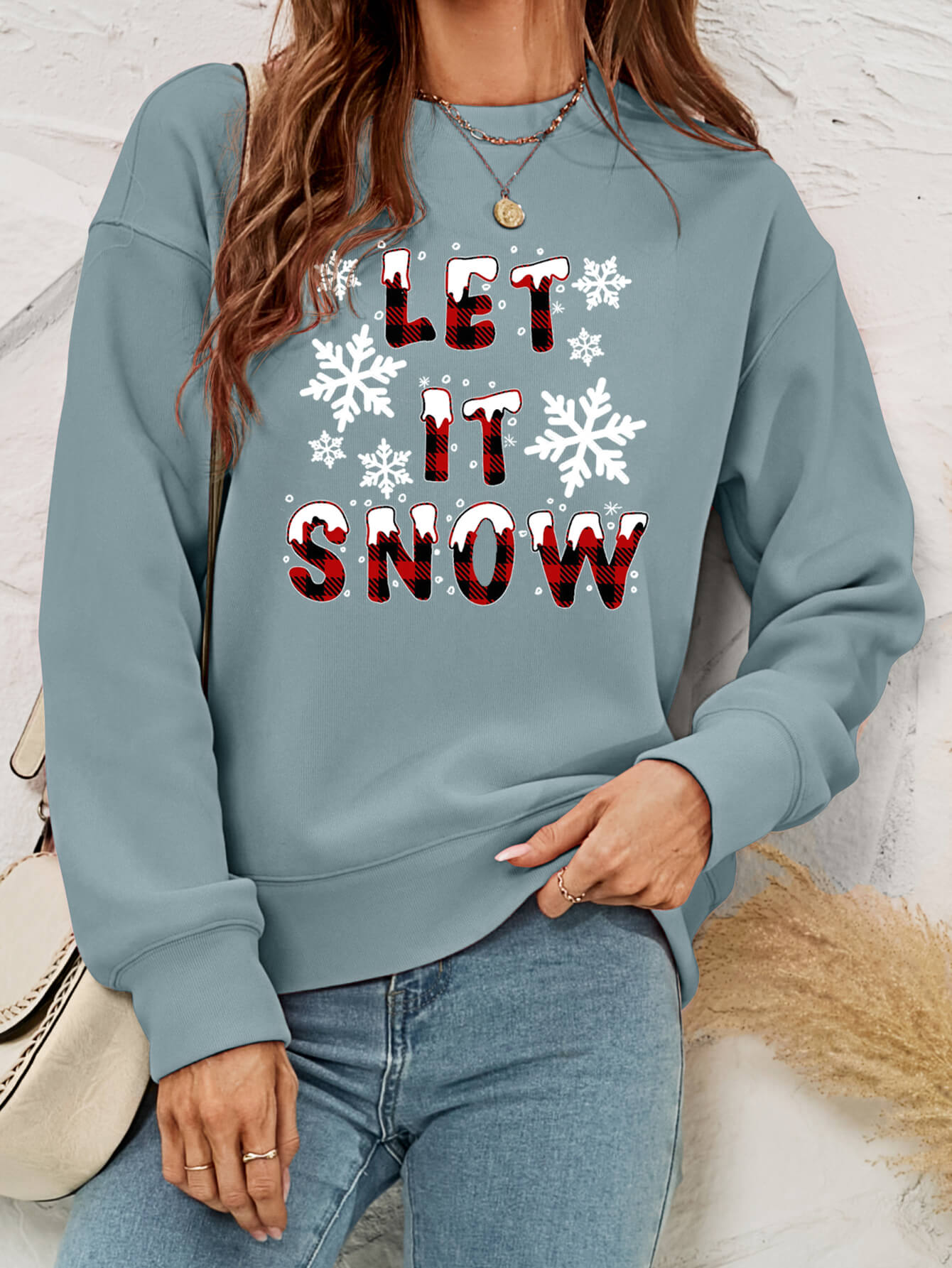 LET IT SNOW Graphic Dropped Shoulder Sweatshirt