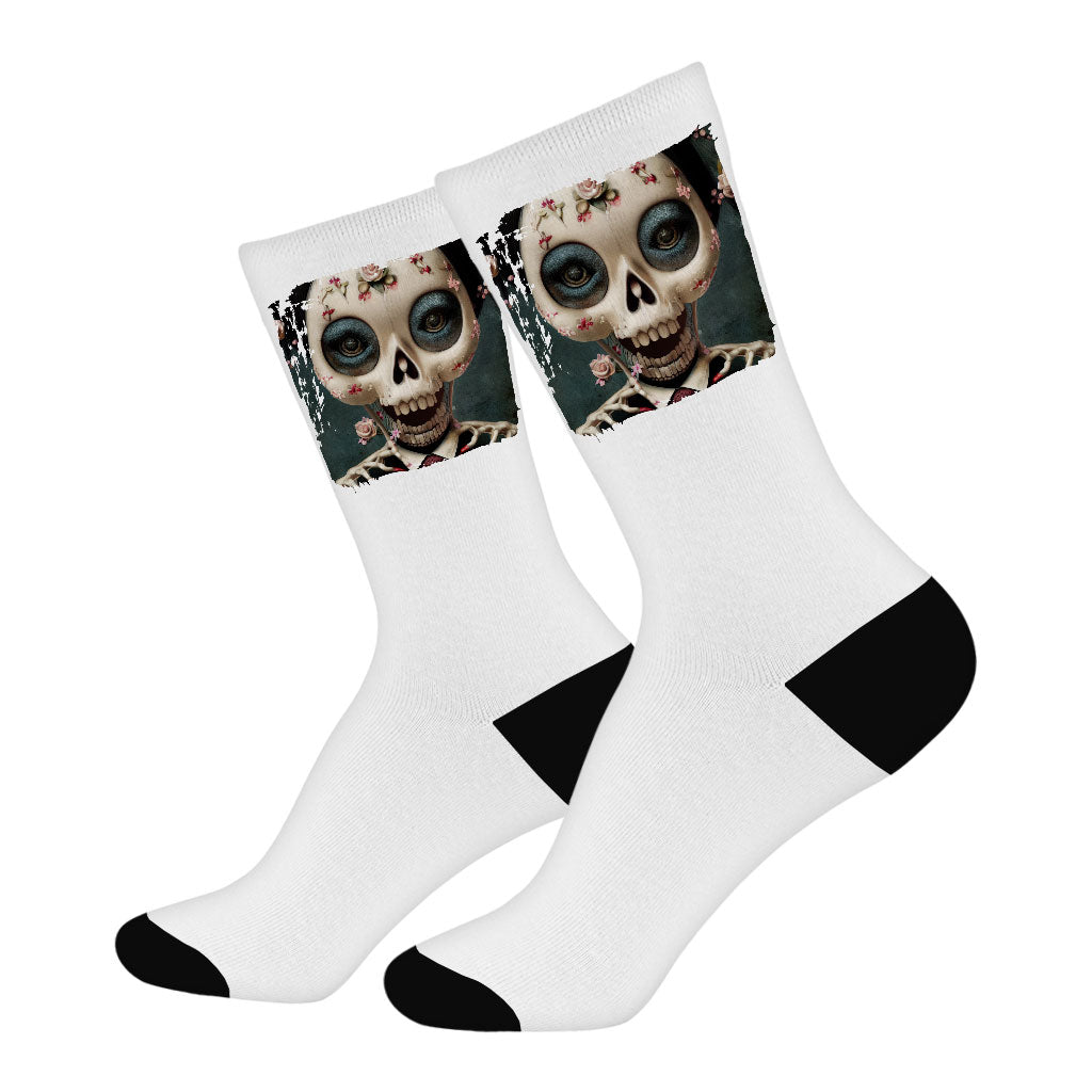 Vintage Skeleton Print Socks - Cool Novelty Socks - 3D Skull Crew Socks