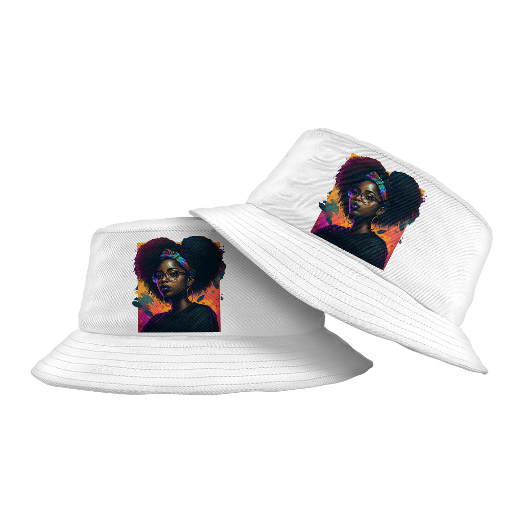 Cartoon Black Girl Art Bucket Hat - Unique Hat - Cute Bucket Hat