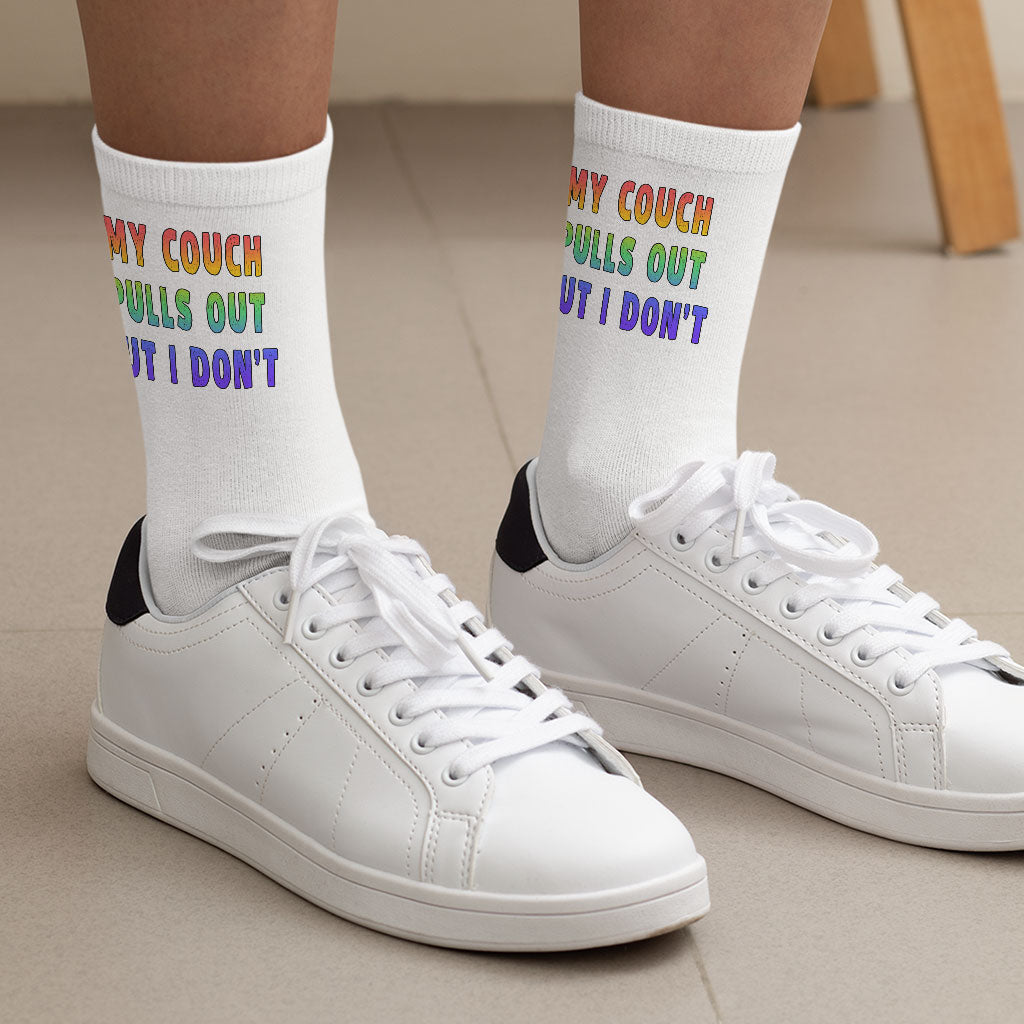 My Couch Pulls Out but I Don't Socks - Best Funny Novelty Socks - Cool Design Crew Socks