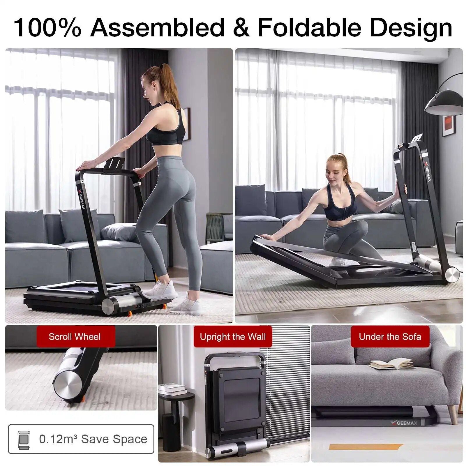 2-in-1 Folding Treadmill with LCD Display