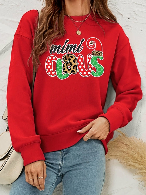 Mimi Clause Polka Dot Graphic Dropped Shoulder Sweatshirt