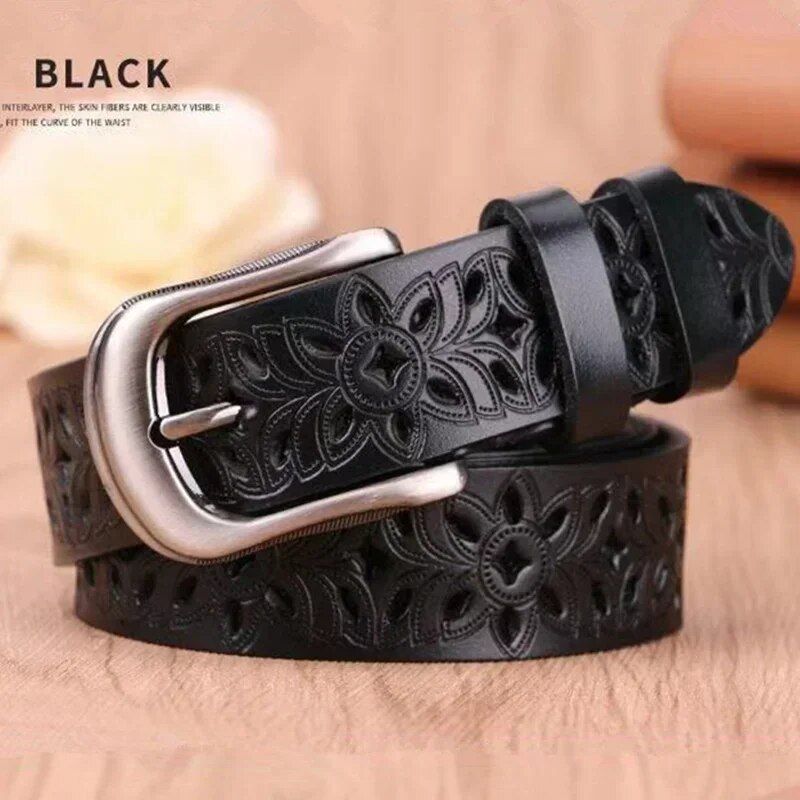 Trendy Hollow Pattern Women's Belt - Vintage Pin Buckle, Metal & PU, Ideal for Jeans