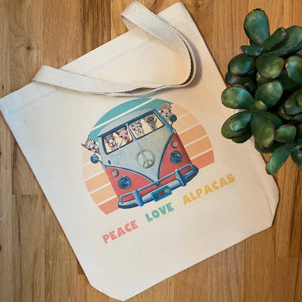 “Peace Love Alpacas” Tote Bag