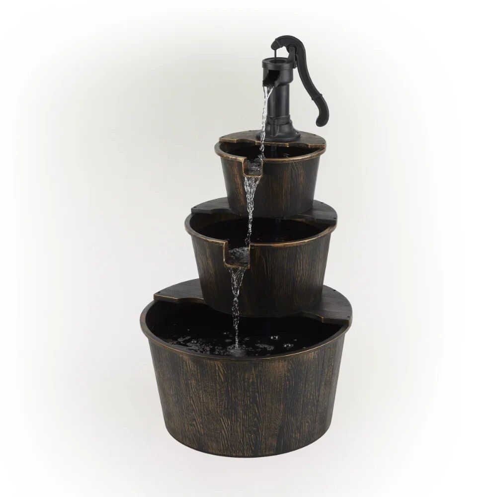 Rustic Charm 40" Three-Tier Barrel Water Fountain for Outdoor Decor