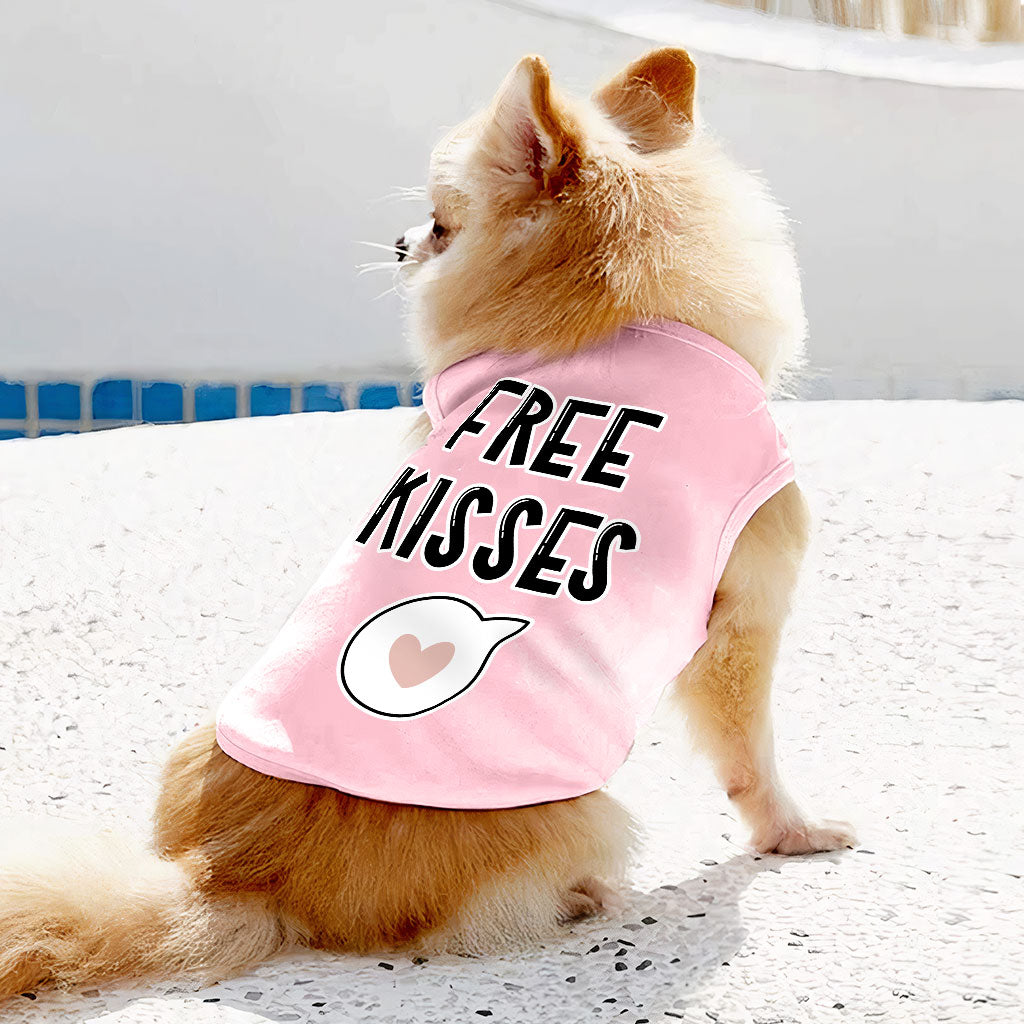 Free Kisses Dog Sleeveless Shirt - Word Print Dog Shirt - Minimalist Dog Clothing