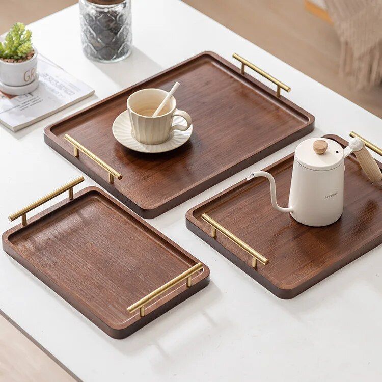 Elegant Wooden Serving Tray with Handles - Modern Rectangular Tableware for Home Decor