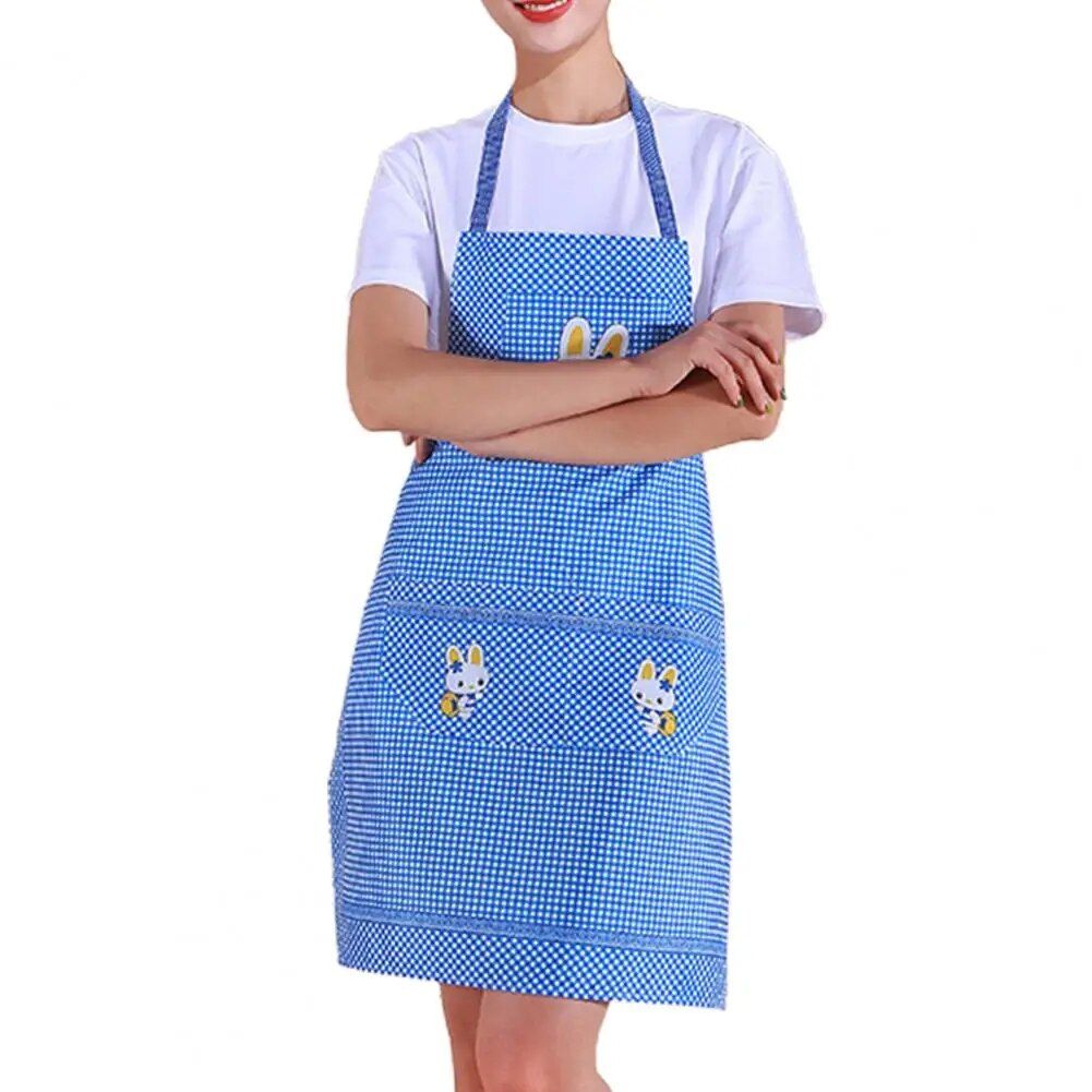 Charming Cartoon Rabbit Waterproof Kitchen Apron with Double Pocket