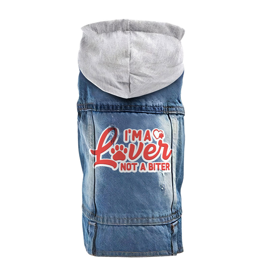 I'm a Lover Not a Biter Dog Denim Jacket - Funny Dog Denim Coat - Phrase Dog Clothing