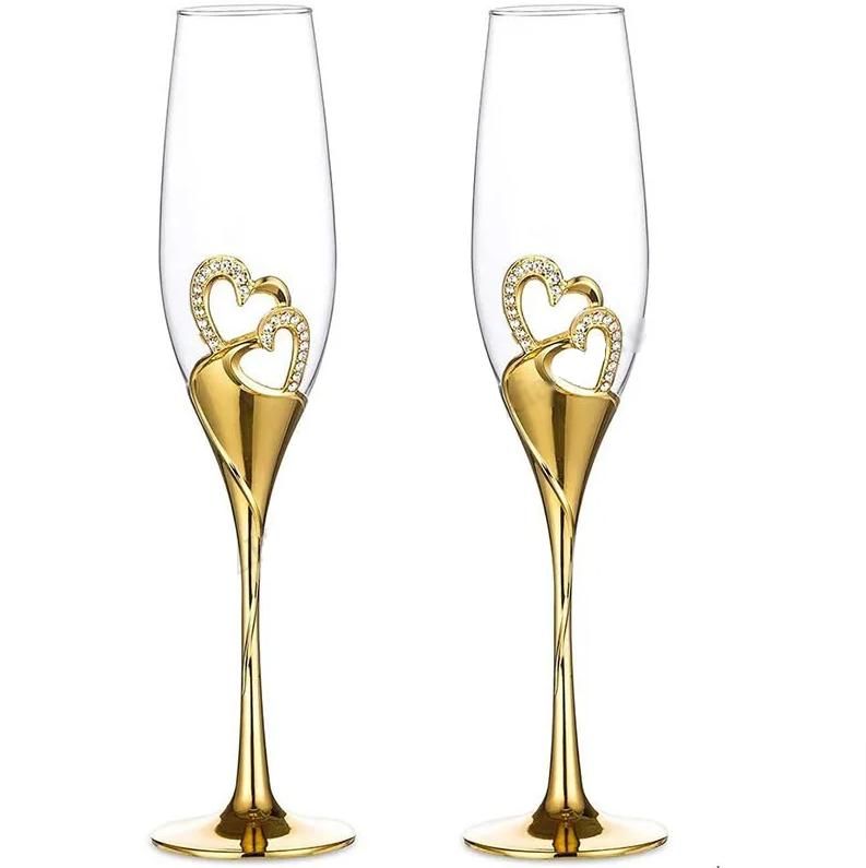 Elegant 200ml Gold Crystal Champagne Glasses - Perfect for Weddings and Celebrations